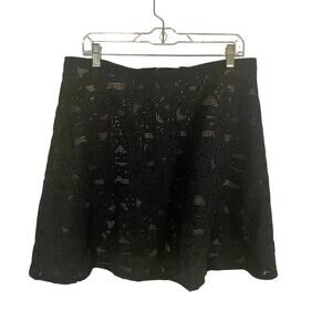 Ann Taylor Black Cutout Lace A-Line Mini Skirt Nude Lining Ruffle Skirt Size 14